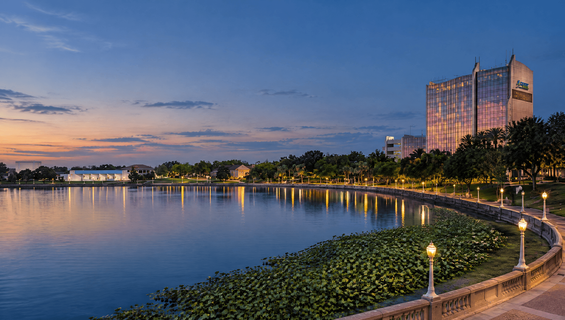 Photo illustration of Lakeland's Lake Mirror waterfront.